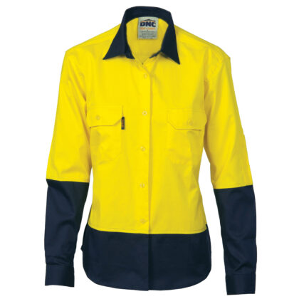 Ladies Cttn two tone shirt L/S